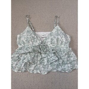 Hollister Womens Medium Floral Ruffle Babydoll Crop Top Coquette Romantic Mint